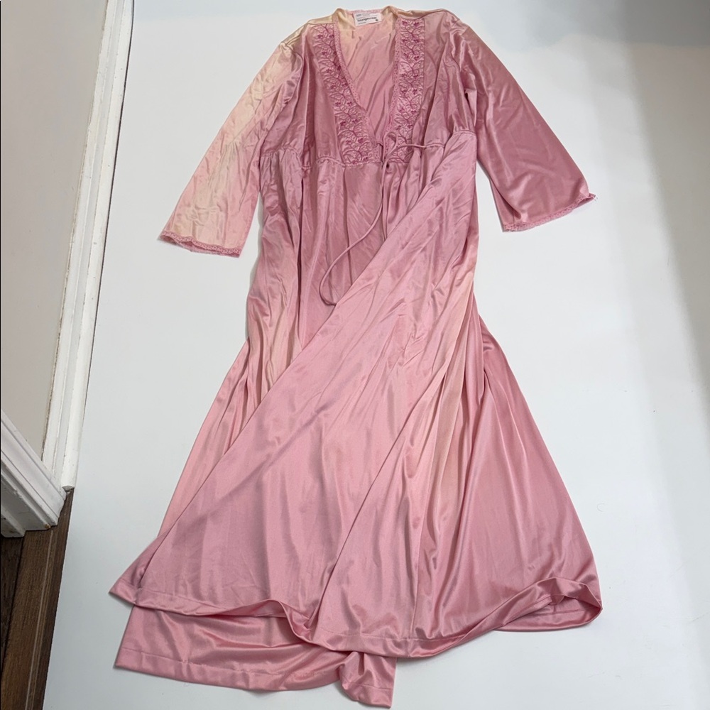 Vintage Pink Lace-Trim Satin Lingerie Set 3 Pieces Size Medium